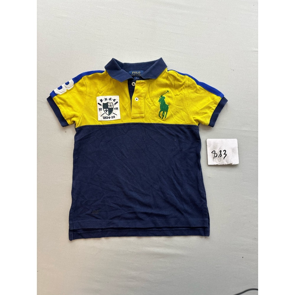 Polo Ralph Lauren Boys Yellow Navy Blue Colorblock Big Pony Crest Polo Shirt 5